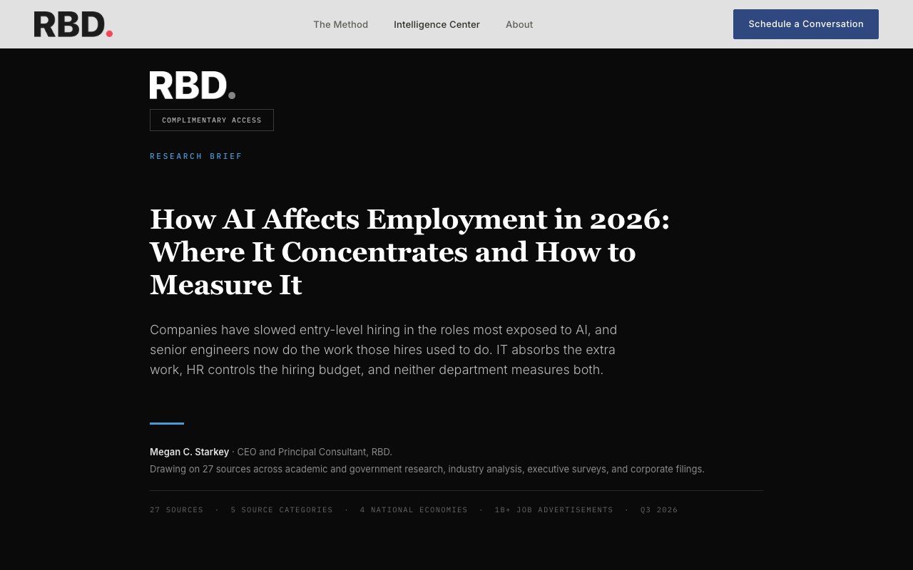 RBD. Intelligence Center research brief: How AI Affects Employment in 2026