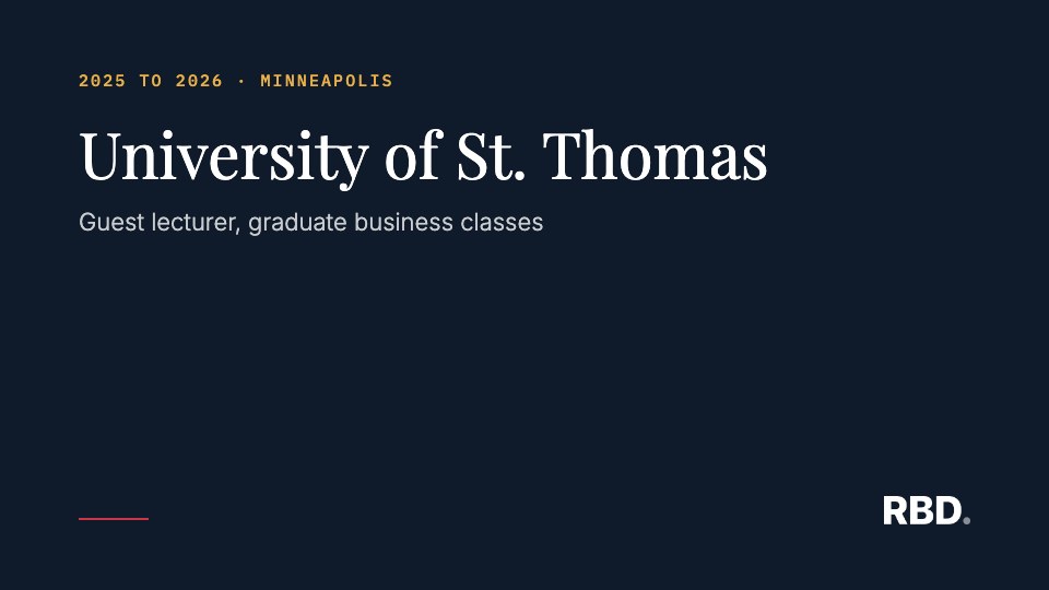 University of St. Thomas, guest lecturer, 2025 to 2026
