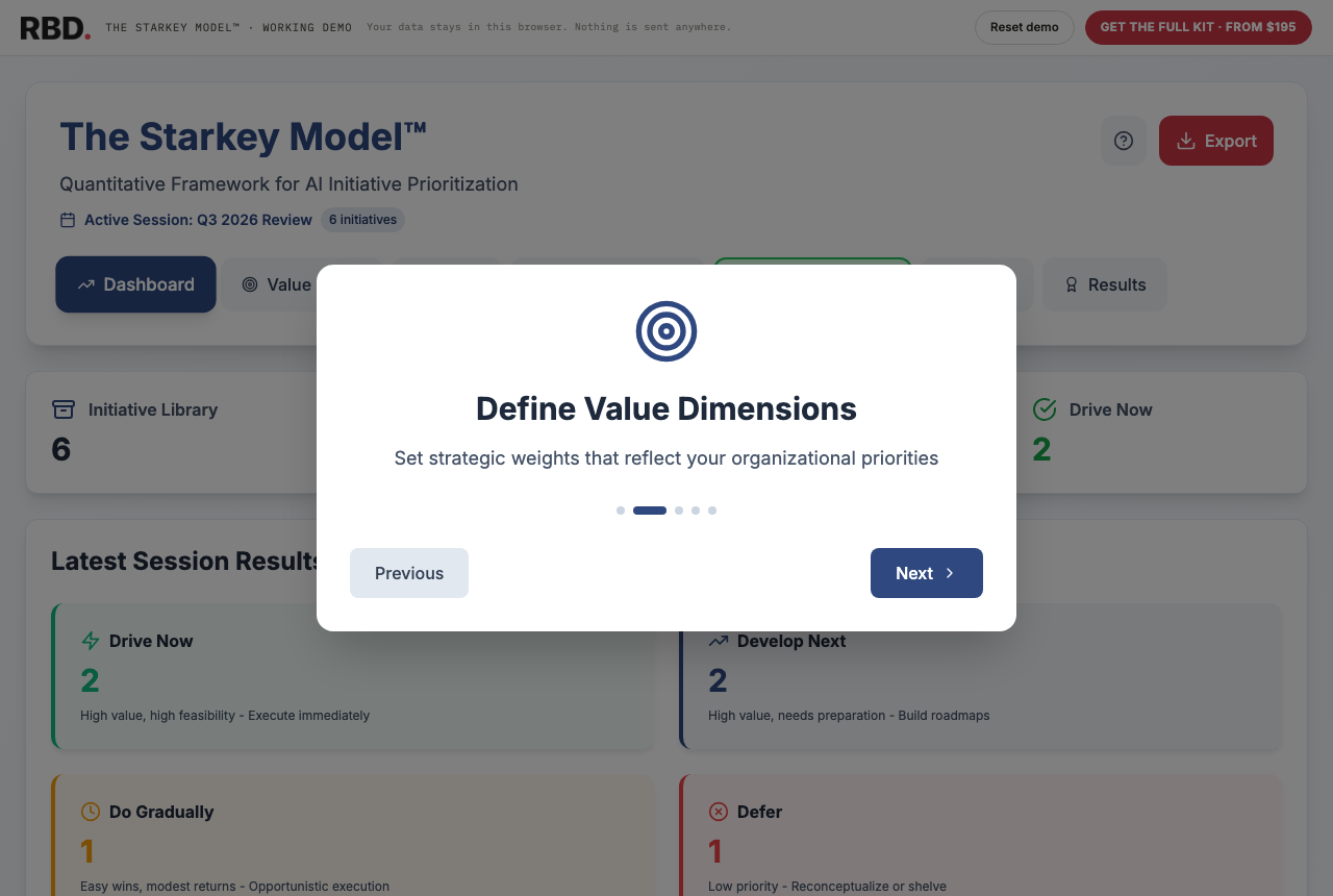 Define Value Dimensions step in the Starkey Model app