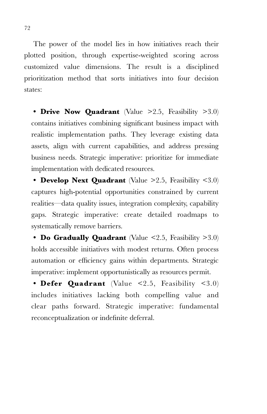The four decision states, from Chapter 6 of The Intelligence Organization by Megan Starkey